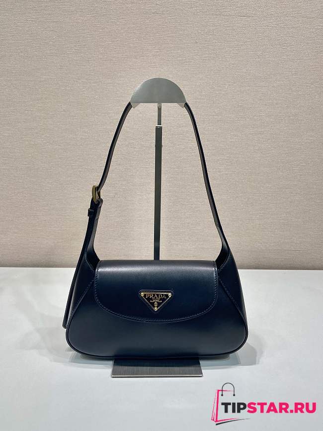 Prada Cleo Logo Plaque Shoulder Bag In Dark Blue - 1