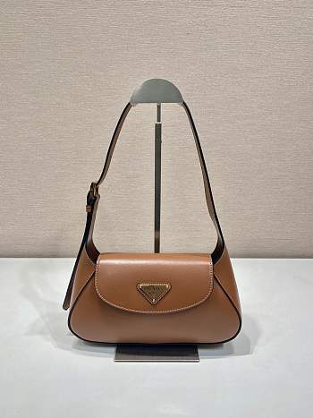 Prada Cleo Logo Plaque Shoulder Bag In Brown