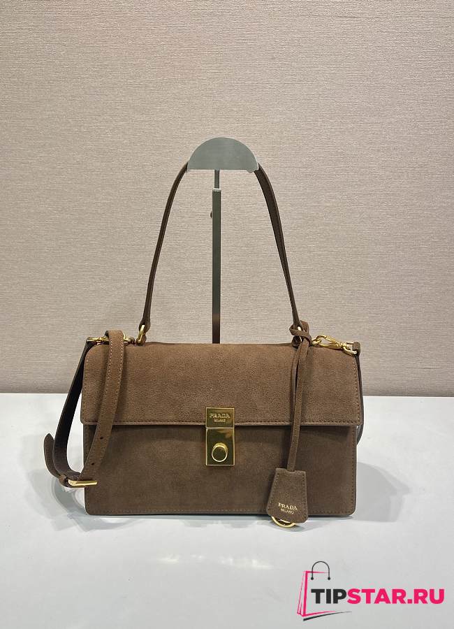 Prada Medium suede shoulder bag gold hardware cocoa brown - 1