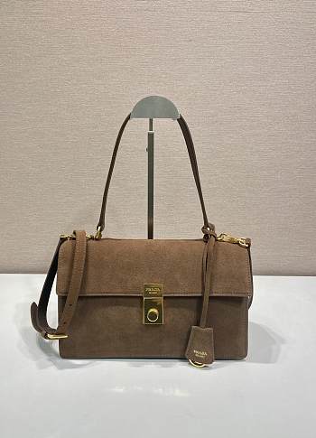 Prada Medium suede shoulder bag gold hardware cocoa brown