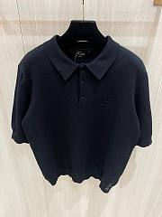 Fendi Double F embossed knitted polo short sleeves dark blue - 2