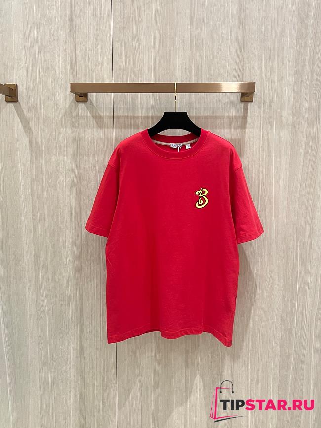 Burberry Short Sleeves with Snake Embroidery T-Shirt In Red - 1