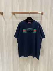 Gucci Ribbon flag print short sleeves t-shirt dark blue - 1