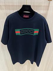 Gucci Ribbon flag print short sleeves t-shirt dark blue - 4