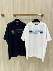 Gucci Ribbon flag print short sleeves t-shirt dark blue - 2