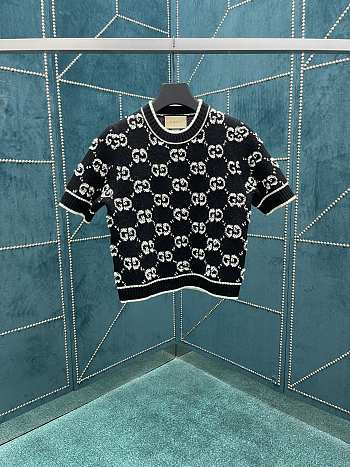 Gucci GG Monogram Wool Curly Bouclé Jacquard Top Sweater Black