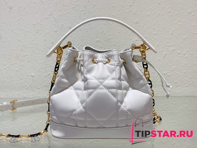 Dior Small Jolie Bucket Bag Macrocannage Lambskin And Calfskin White - 1