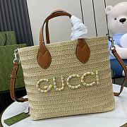 Gucci Leather-trimmed Appliquéd Raffia Tote Size 35x25x10cm - 1