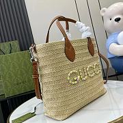 Gucci Leather-trimmed Appliquéd Raffia Tote Size 35x25x10cm - 5