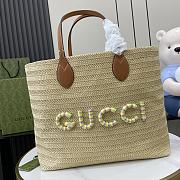 Gucci Leather-trimmed Appliquéd Raffia Tote Size 38x33x15cm - 1