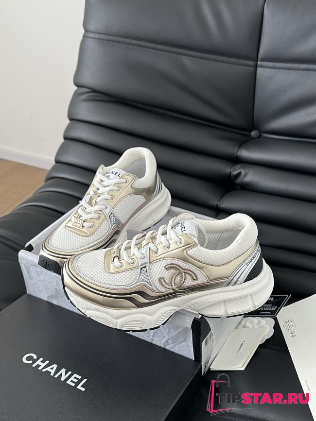 CHANEL MILTICOLOR LOGO SNEAKERS IN GOLD - 1