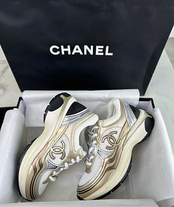 Chanel Tricolor Leather and Mesh CC Low Top Sneakers