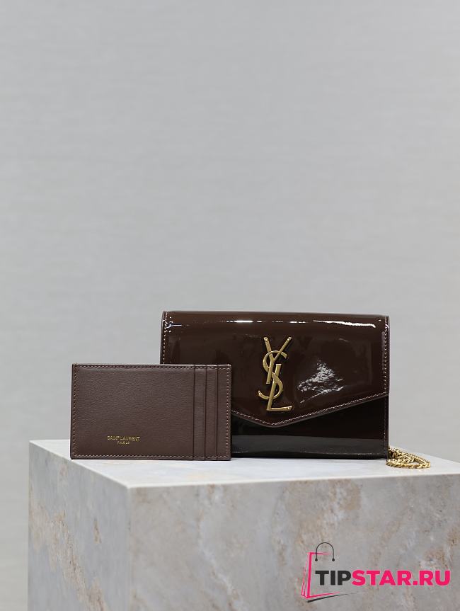 Ysl UPTOWN card case in patent leather brown - 1