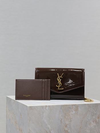 Ysl UPTOWN card case in patent leather brown