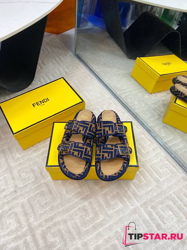 Fendi FF Baguette Sandals In Blue - 1