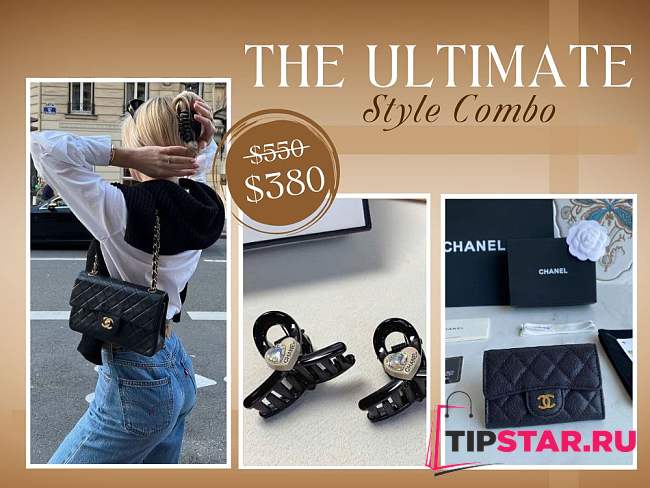 Chanel Combo (Bag+Card Holder+Hairclip) In Black Color - 1