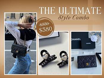 Chanel Combo (Bag+Card Holder+Hairclip) In Black Color