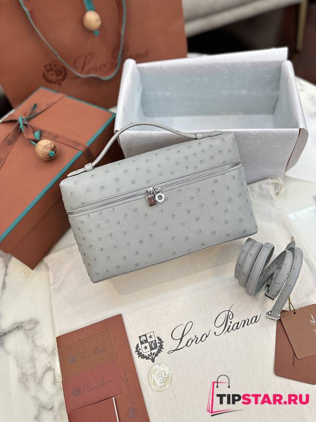 Loro Piana Extra Poket L27 ortrich leather silver lock in blue - 1