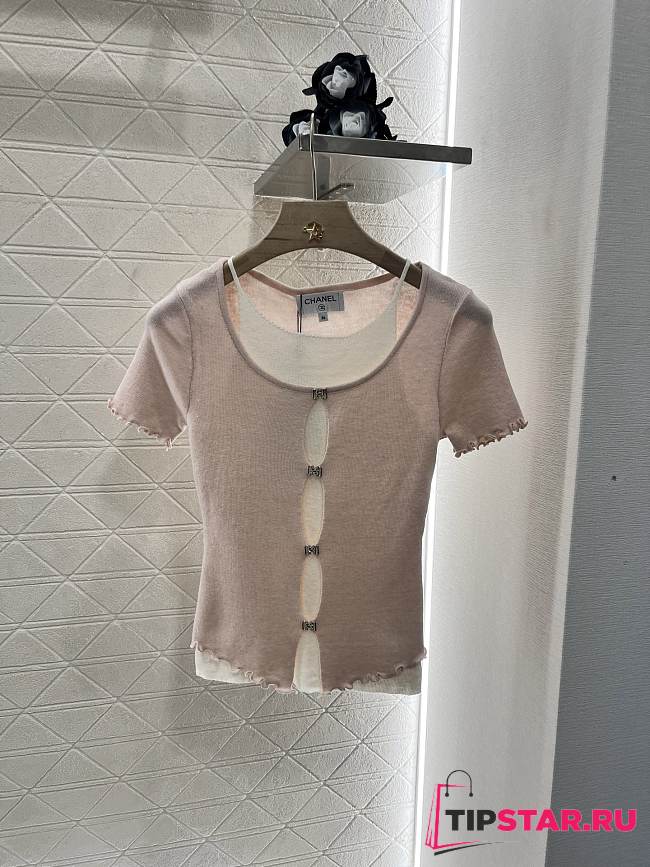 Chanel Two-piece hollow knitted short sleeves in pink - 1