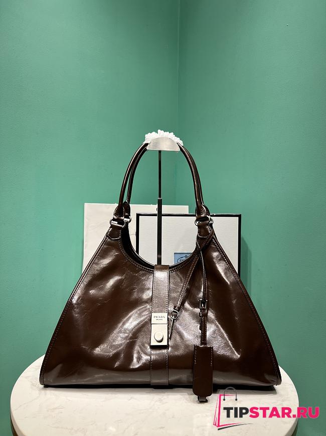 Prada Large Leather Tote Bag In Brown - 1