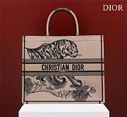 Dior Large Book Tote Brown and Black Macro Toile de Jouy Tiger Embroidery - 1