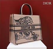 Dior Large Book Tote Brown and Black Macro Toile de Jouy Tiger Embroidery - 6