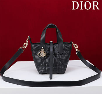 Dior Small Dior Toujours Vertical Tote Bag Black Macrocannage Calfskin