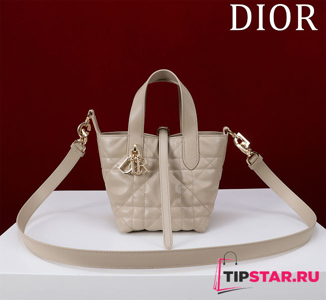 Dior Small Dior Toujours Vertical Tote Bag Powder Beige Macrocannage Calfskin - 1