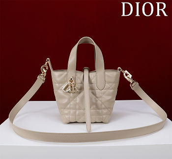 Dior Small Dior Toujours Vertical Tote Bag Powder Beige Macrocannage Calfskin