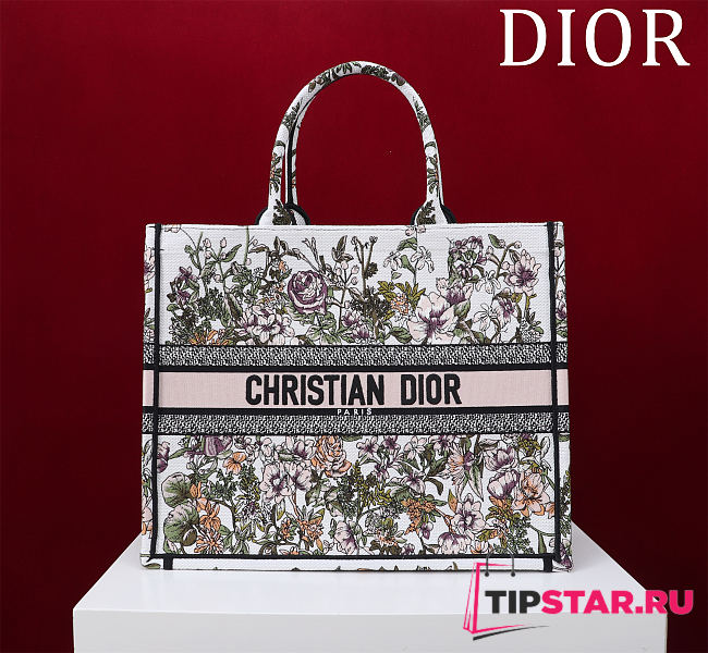 Dior Large Dior Book Tote White Multicolor D-Floral Embroidery - 1