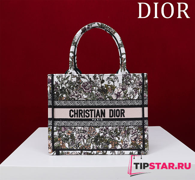 Dior Small Dior Book Tote White Multicolor D-Floral Embroidery - 1