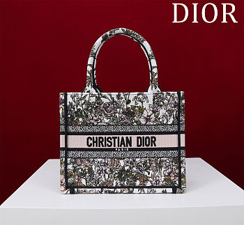 Dior Small Dior Book Tote White Multicolor D-Floral Embroidery