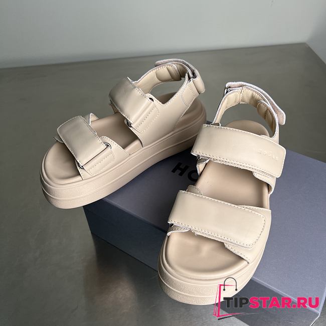 HOGAN Skyscraper Velcro Strap Sandals In Beige 6cm - 1