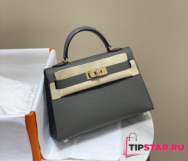 Hermes Mini Kelly 19 In Dark Gray - 1