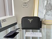 Prada Saffiano Leather Giada Turquoise Small Zip Cardholder Wallet Silver Hardware Black - 1