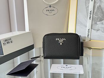 Prada Saffiano Leather Giada Turquoise Small Zip Cardholder Wallet Silver Hardware Black