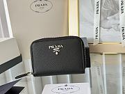 Prada Saffiano Leather Giada Turquoise Small Zip Cardholder Wallet Silver Hardware Black - 5