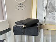 Prada Saffiano Leather Giada Turquoise Small Zip Cardholder Wallet Silver Hardware Black - 4