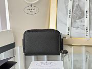 Prada Saffiano Leather Giada Turquoise Small Zip Cardholder Wallet Silver Hardware Black - 2