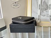 Prada Saffiano Leather Giada Turquoise Small Zip Cardholder Wallet Silver Hardware Black - 3
