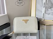 Prada Saffiano Leather Giada Turquoise Small Zip Cardholder Wallet White - 1