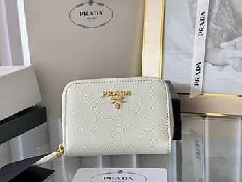 Prada Saffiano Leather Giada Turquoise Small Zip Cardholder Wallet White