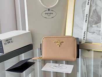Prada Saffiano Leather Giada Turquoise Small Zip Cardholder Wallet Beige