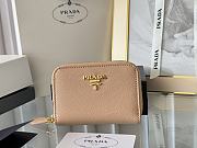Prada Saffiano Leather Giada Turquoise Small Zip Cardholder Wallet Beige - 5