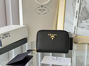 Prada Saffiano Leather Giada Turquoise Small Zip Cardholder Wallet Black - 1