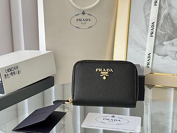 Prada Saffiano Leather Giada Turquoise Small Zip Cardholder Wallet Black