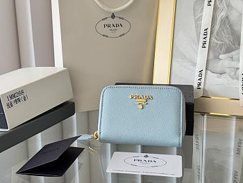 Prada Saffiano Leather Giada Turquoise Small Zip Cardholder Wallet Blue