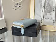 Prada Saffiano Leather Giada Turquoise Small Zip Cardholder Wallet Blue - 2
