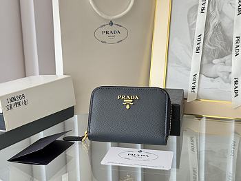 Prada Saffiano Leather Giada Turquoise Small Zip Cardholder Wallet Dark Blue