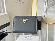 Prada Saffiano Leather Giada Turquoise Small Zip Cardholder Wallet Dark Blue - 4